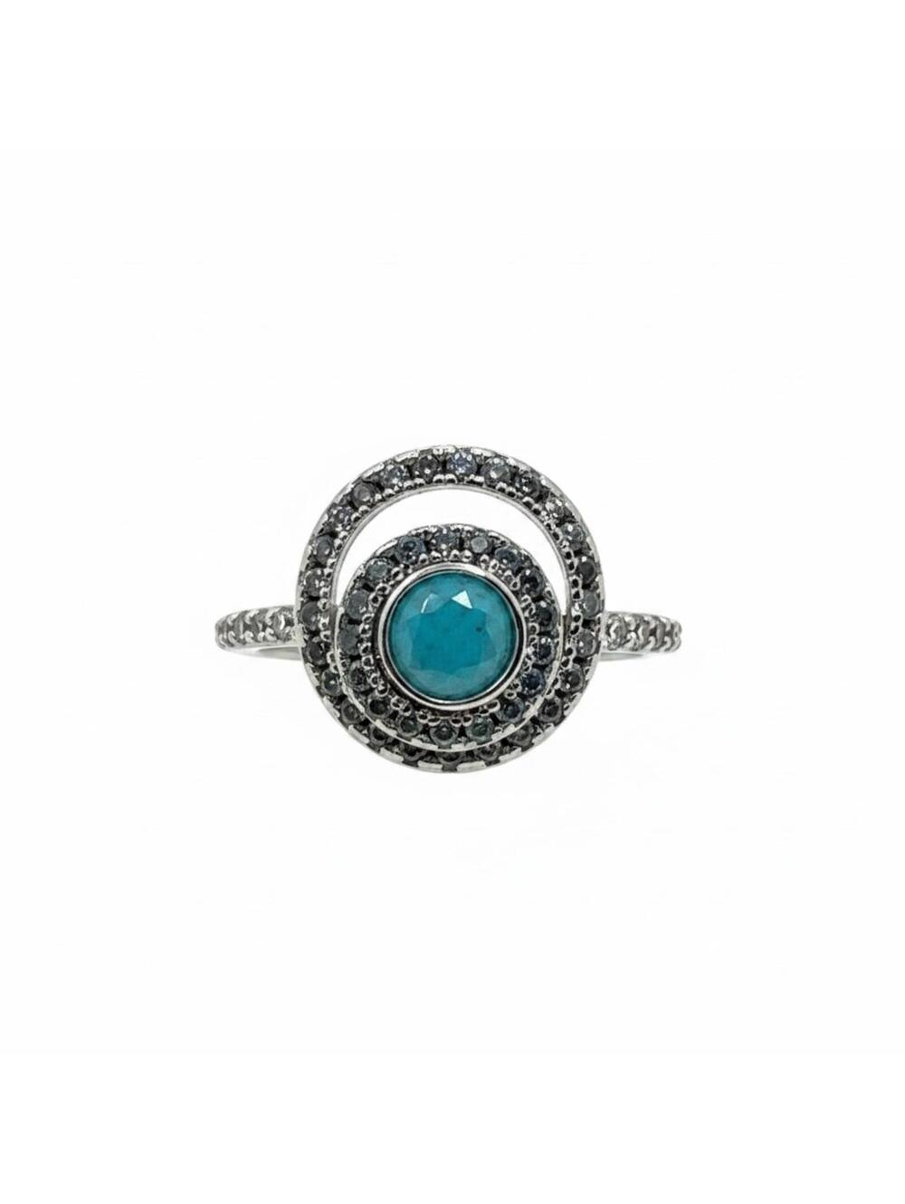 Bomb Party Silver Ring with Turquoise and Black Stones